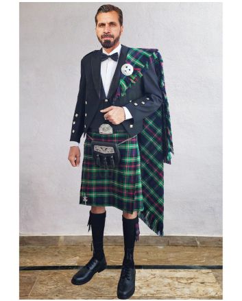 Prince Charlie Kilt Outfit With MacKenzie Morgan Tartan Kilt, Black color for Male