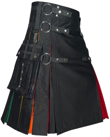 Rainbow hybrid kilt right side view with rings and straps