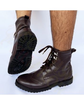 Real Leather Brown Ghillie Brogues Half Long Kilt Boot