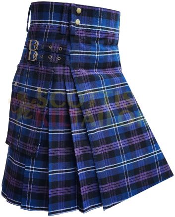 Traditional Heritage of Scotland Tartan Utility Kilt, Blue color for Male
