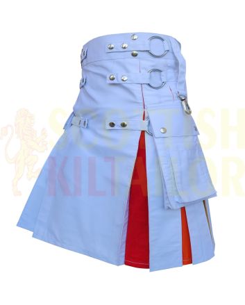 White Rainbow Hybrid Fashion Kilt, White color for Male
